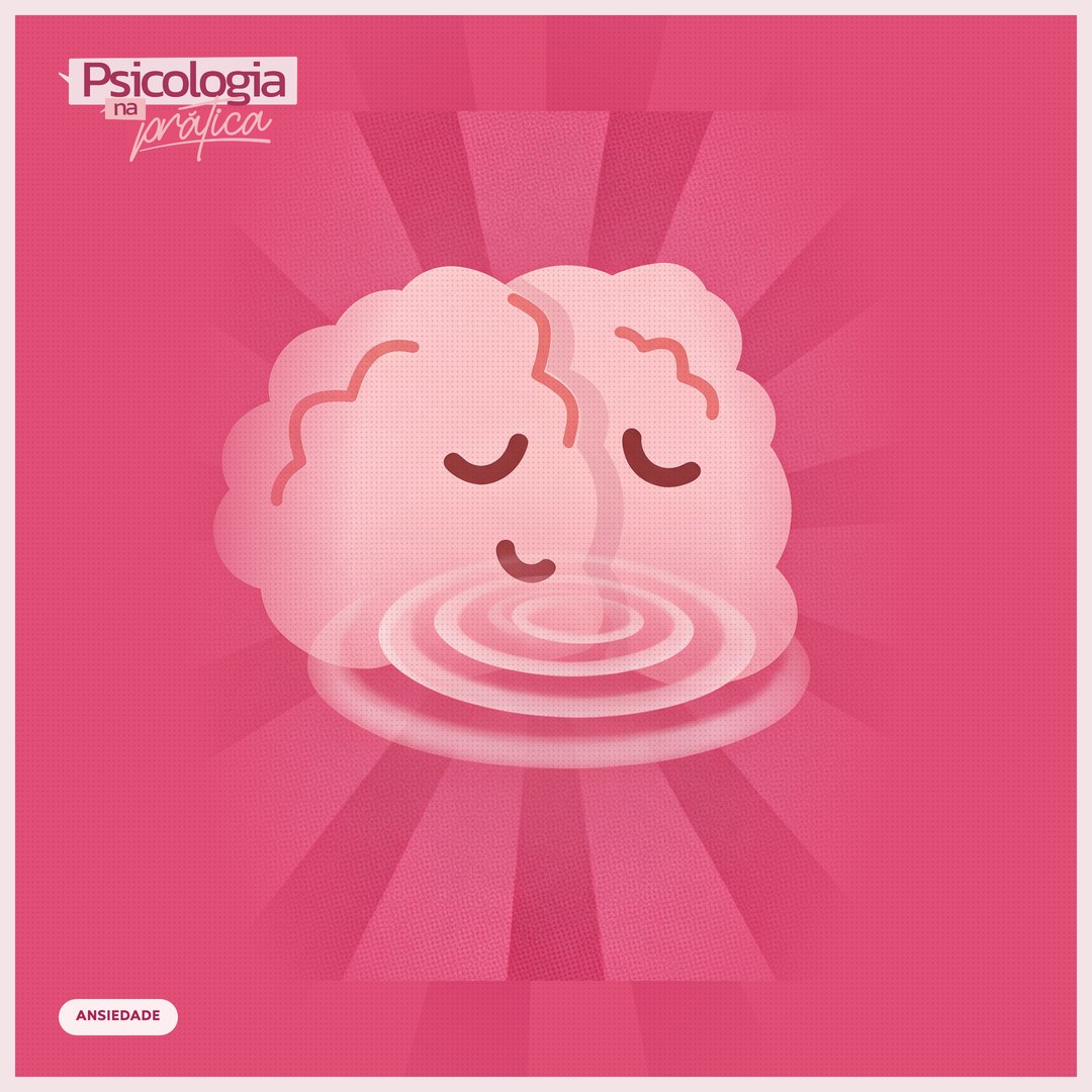 Mascote cérebro do podcast Psicologia na Prática de olhos fechados, com ondas de respiração ao redor