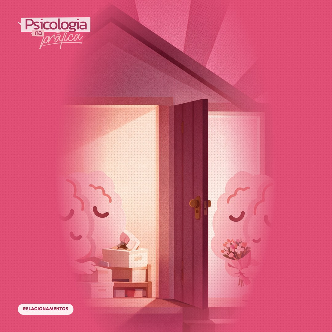 Dois mascotes cérebro do podcast Psicologia na Prática sentados lado a lado, um deles arrumando as próprias coisas antes de se aproximar do outro