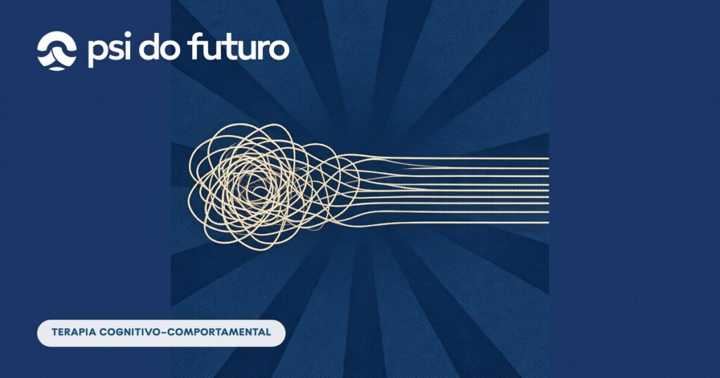 Ilustração de linhas emaranhadas que se desembaraçam em linhas paralelas, representando a reestruturação de pensamentos
