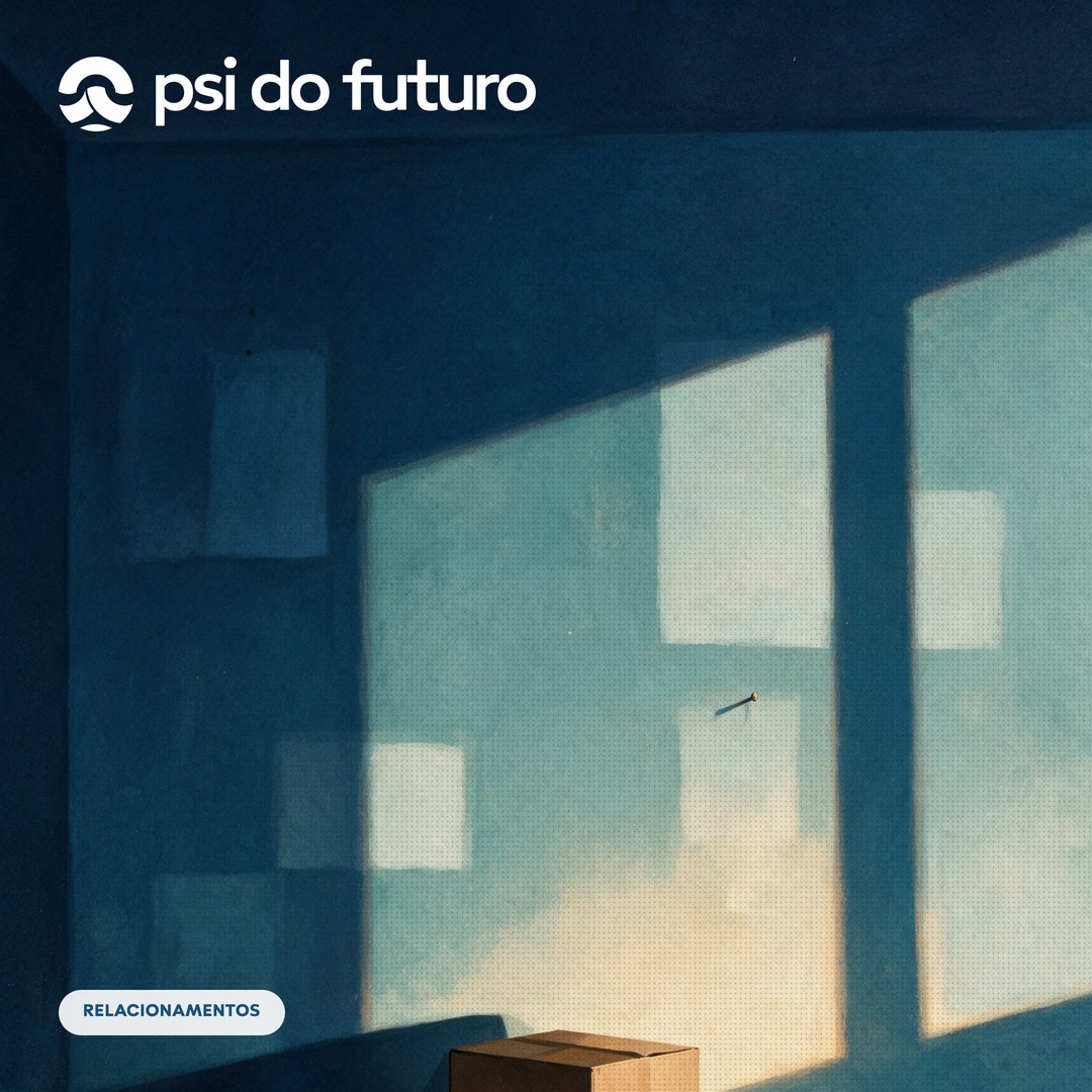 Parede vazia com marcas retangulares mais claras onde havia quadros pendurados, e uma caixa de papelão no chão