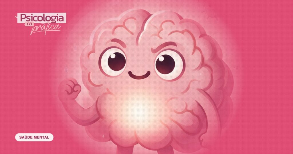 Mascote cérebro firme e sorridente dentro de uma aura protetora que repele pequenos germes e gotas